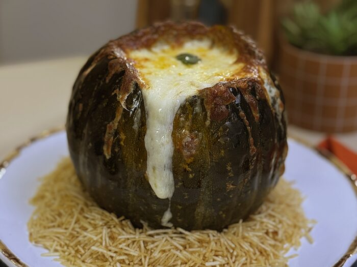 Abóbora Cabotiá Recheada com Fraldinha